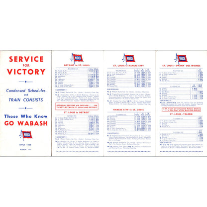 1943 WWII Wabash Railroad Timetables Condensed Schedules AB9