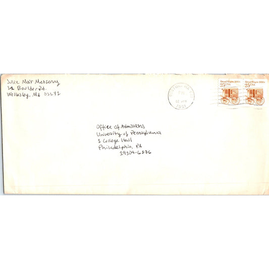 1991 Julie Messery Office of Admissions University Philadelphia Envelope TH9-L2