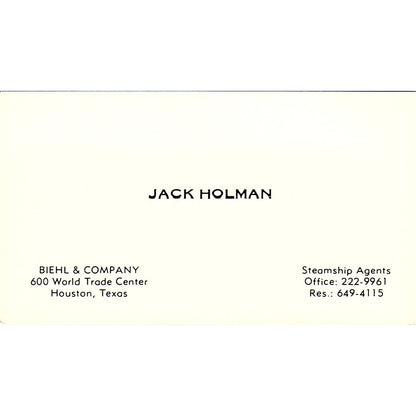 Biehl & Company Jack Holman Houston Texas Vintage Business Card SB4-B11
