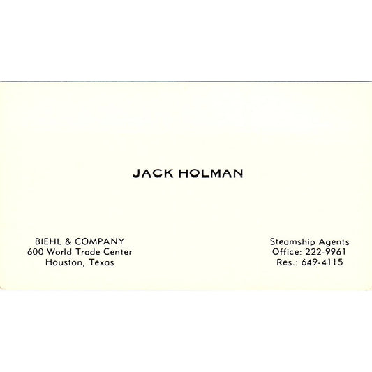 Biehl & Company Jack Holman Houston Texas Vintage Business Card SB4-B11