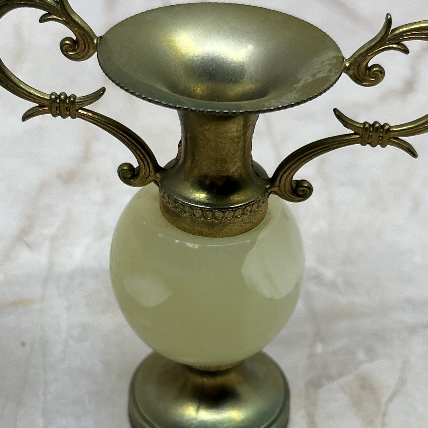 Vintage Onyx Marble and Brass Vases Set of 2 Precious Stone 3.5" TI8