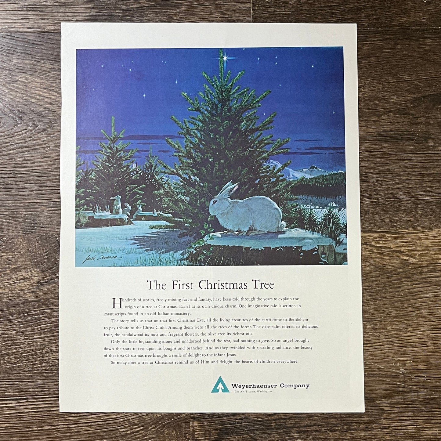 Vintage Weyerhaeuser Co The First Christmas Tree Jack Dumas Magazine Ad 10x13 V3