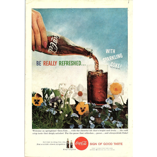 Ice Cold Coke and Spring Flowers Forget Me Not Lily 1959 Coca-Cola Ad 6.5x10 V19