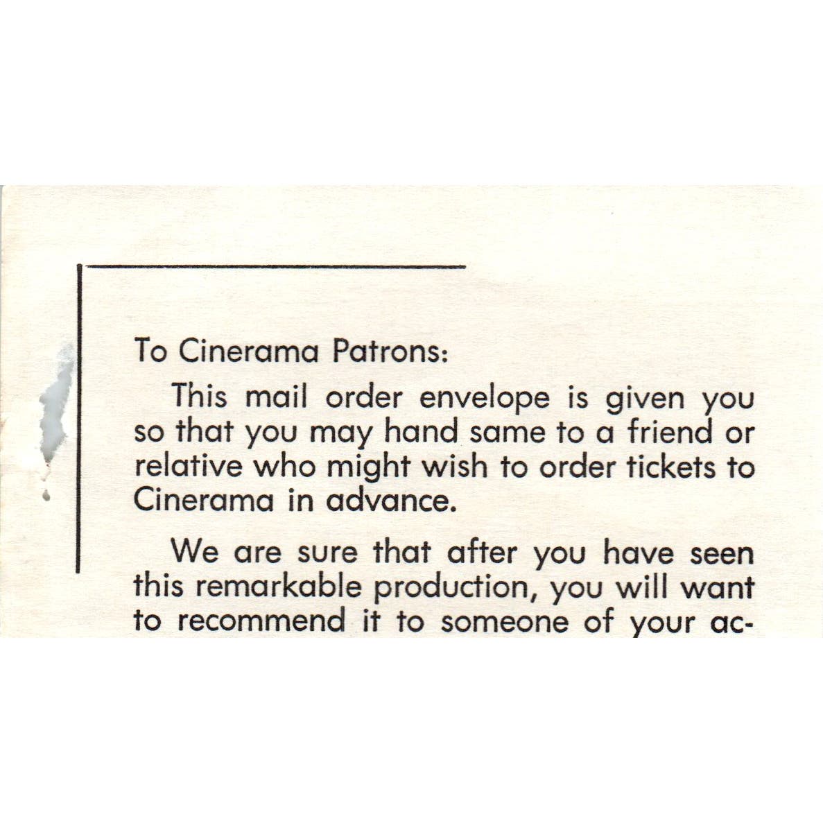 Warner Hollywood Theatre Cinerama Seat Reservation Envelope CA AE8