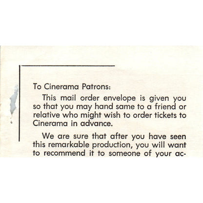 Warner Hollywood Theatre Cinerama Seat Reservation Envelope CA AE8