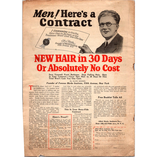New Hair in 30 Days Allied Merke Institutes NYC NY 1923 Ad SI10