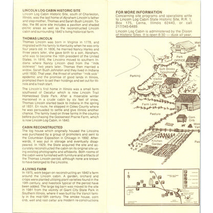 Vintage Lincoln Log Cabin Illinois Historic Site Map & Brochure TF4-B3