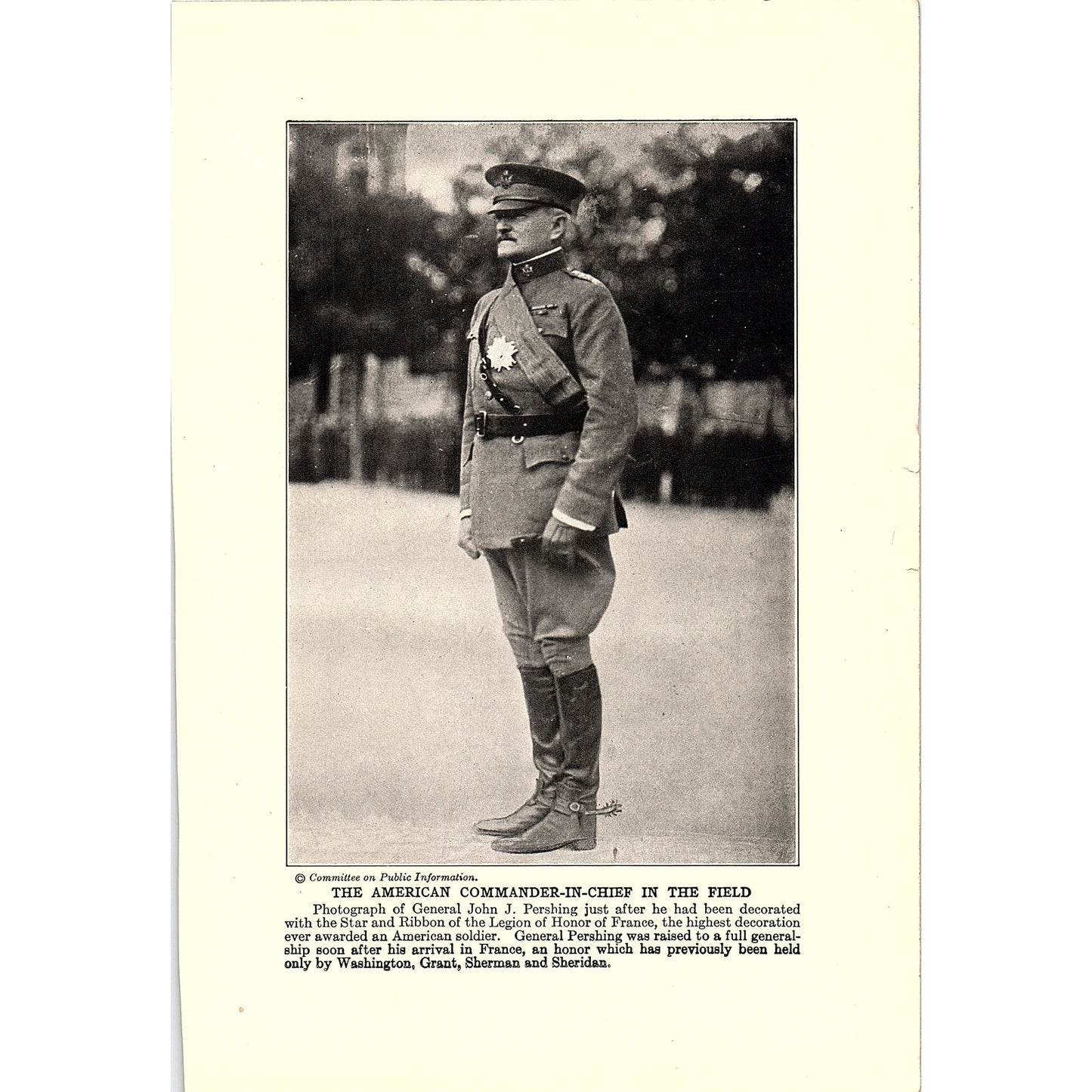 Noted American Generals, John J Pershing 1919 WWI Print AF9-18