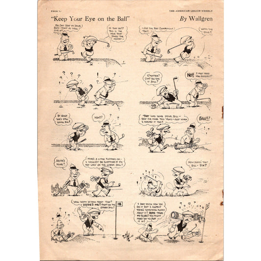 Keep Your Eye on the Ball Golf Comic Strip by Wallgren 1923 SI10