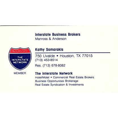 Interstate Business Brokers Kathy Somarkis Houston Vintage Business Card SF3-B4