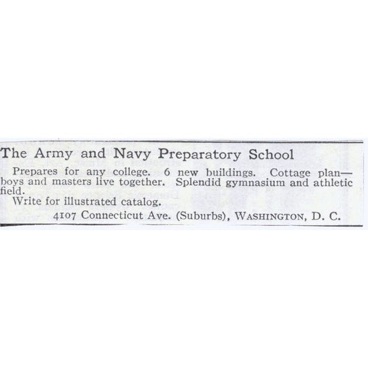 Washington DC Army Navy Preparatory School c1918 Original Advertisement AE5-SA3