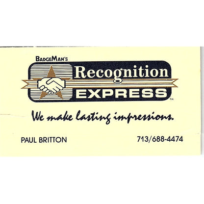Paul Britton Recognition Express Houston Vintage Business Card SC9-B1