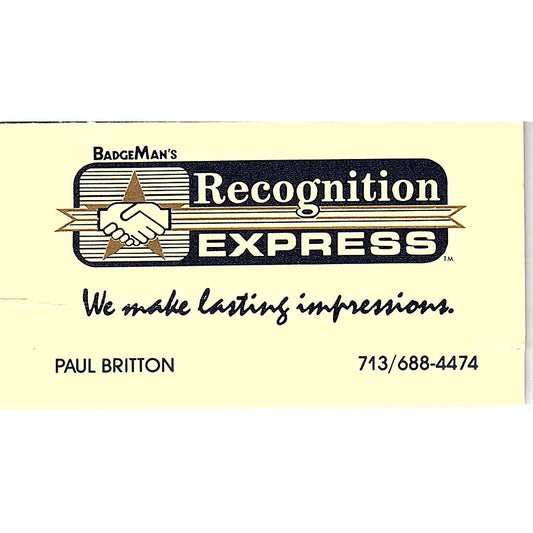 Paul Britton Recognition Express Houston Vintage Business Card SC9-B1