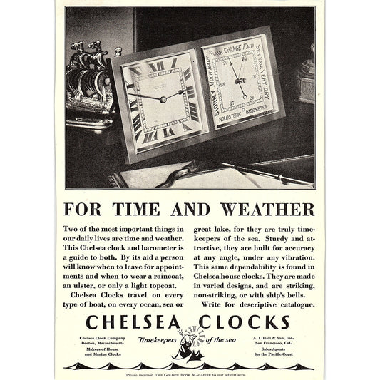 Chelsea Clocks Timekeepers of the Sea Boston MA Marine Clocks 1926 Ad AG3-7