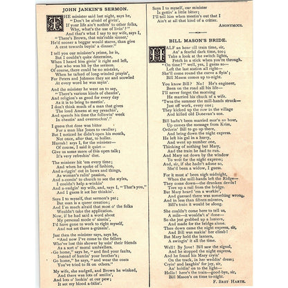 John Jankin's Sermon, Bill Mason's Bride - F. Bret Harte 1884 Poem AG3-1