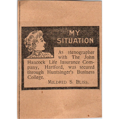 Mildred S. Bliss Stenographer John Hancock Life Hartford 1901 Ad AD8-HS2