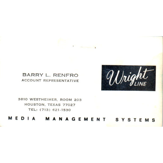 Barry L. Renfro Wright Line Houston TX Vintage Business Card SE3-B3