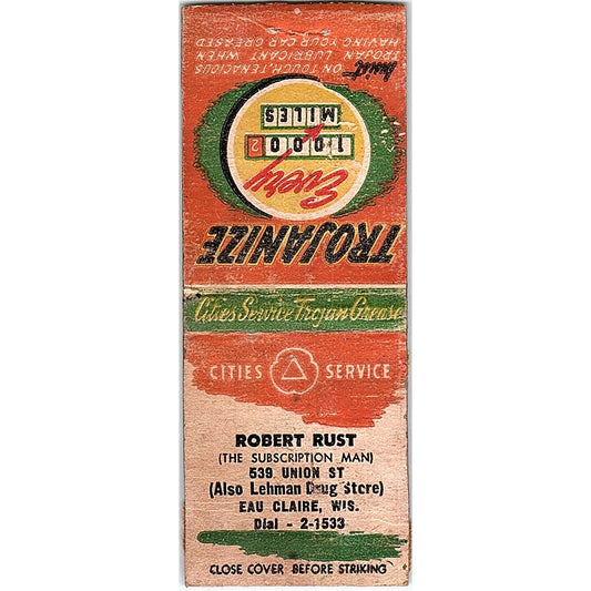 Robert Rust Eau Claire WI Trojanize Vintage Matchbook Cover SF3-Y7