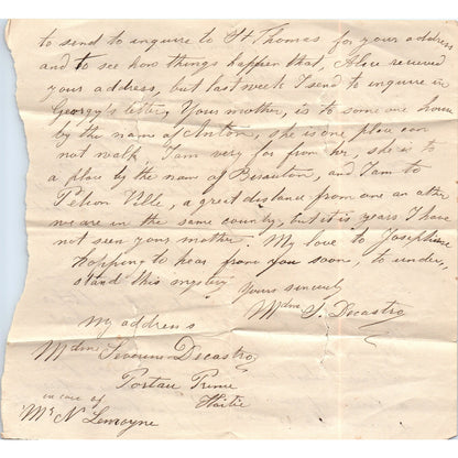 1921 Handwritten Letter Tejon Ville Port Au Prince Haiti Madame Decastro AB6-OD1