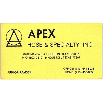 Apex Hose & Specialty Inc Junior Ramsey House Texas Vintage Business Card SB4-B5