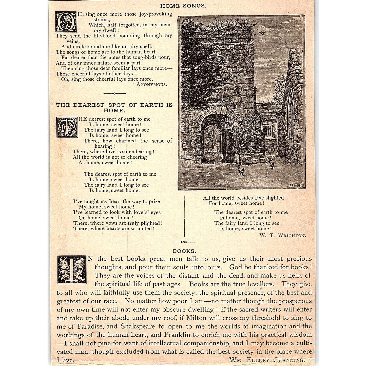 The Dearest Spot of Earth is Home - W.T. Wrighton 1884 Poem AG3-1