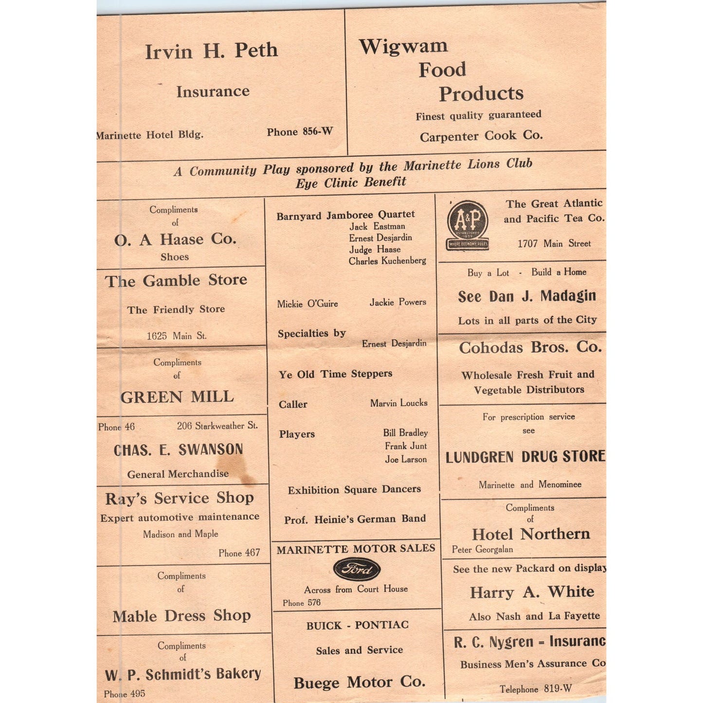 1930s Marinette Wisconsin Lions Barnyard Jamboree Program AE5