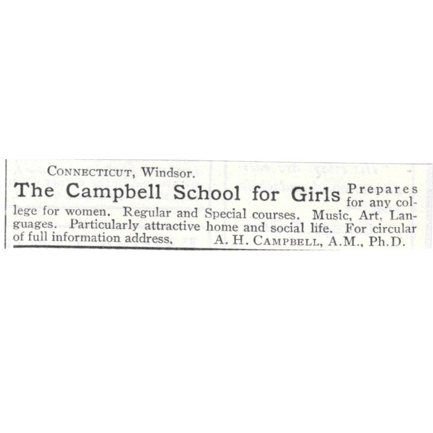 The Campbell School for Girls Windsor CT A.H. Campbell 1903 Magazine Ad AF7-SS5