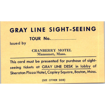 Vintage Gray Line Sightseeing Tour Card Cranberry Motel Manomet MA TH9-CB