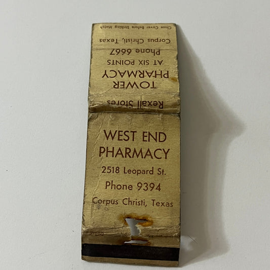West End & Tower Pharmacy Corpus Christi TX Vintage Matchbook TB6-MB2-11