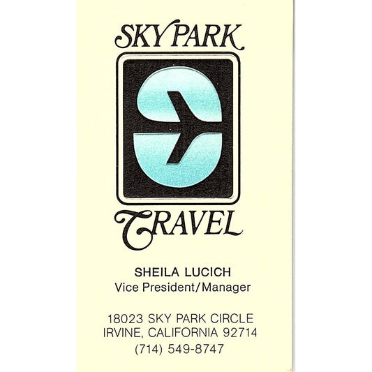 Skypark Travel Sheila Lucich Irvine CA Vintage Business Card SB4-B7