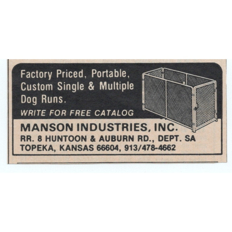 Dog Kennels Manson Industries Inc Topeka KS 1977 Ad AF6-M4