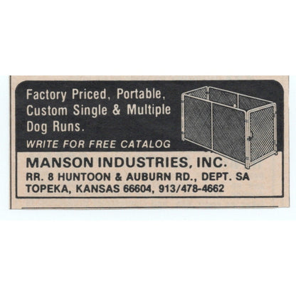 Dog Kennels Manson Industries Inc Topeka KS 1977 Ad AF6-M4