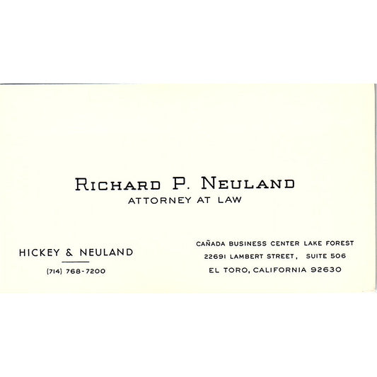Richard P Neuland Attorney El Toro CA Vintage Business Card SE3-B12