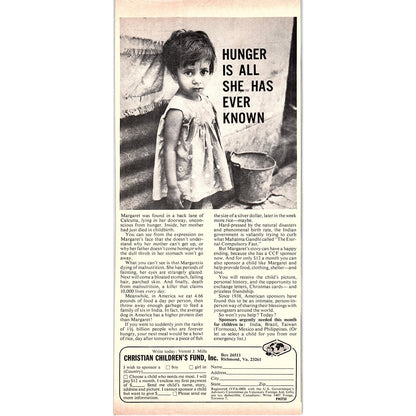 Christian Children's Fund Margaret from Calcutta 1972 Ad AF3-16