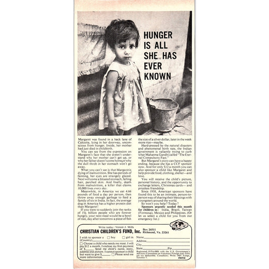 Christian Children's Fund Margaret from Calcutta 1972 Ad AF3-16