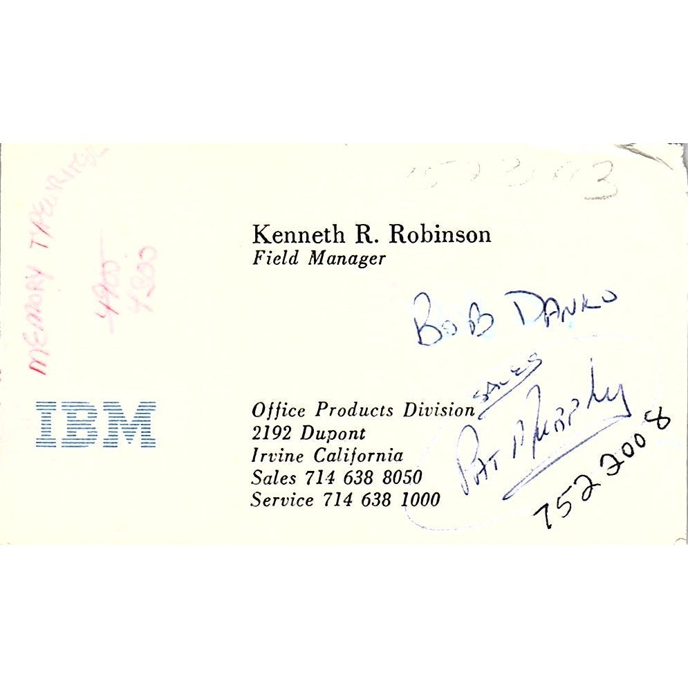 IBM, Kenneth R. Robinson, Irvine CA, Vintage Business Card SF3-B8