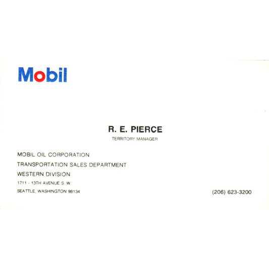 R.E. Pierce Mobil Oil Corporation Seattle WA Vintage Business Card SD8-B22
