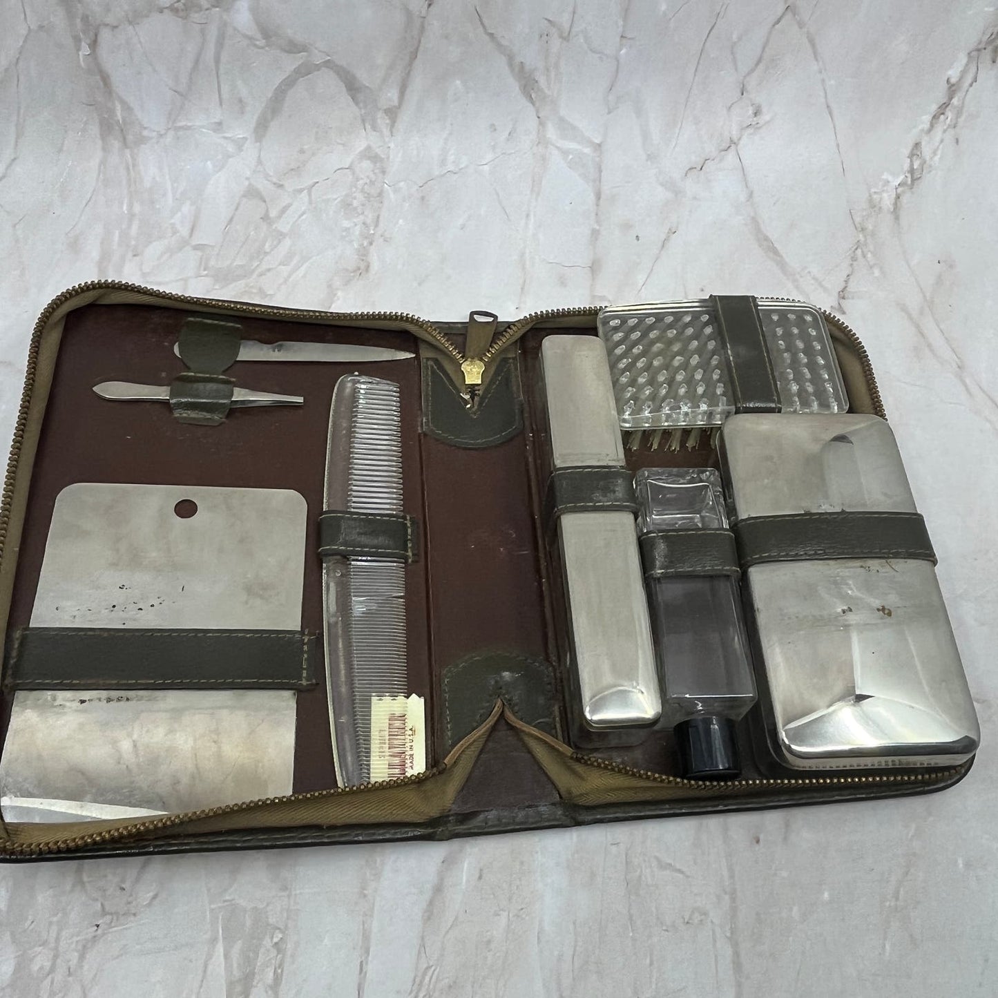 Vintage MCM Split Leather Celluloid and Chrome Men's Travel Kit TJ4