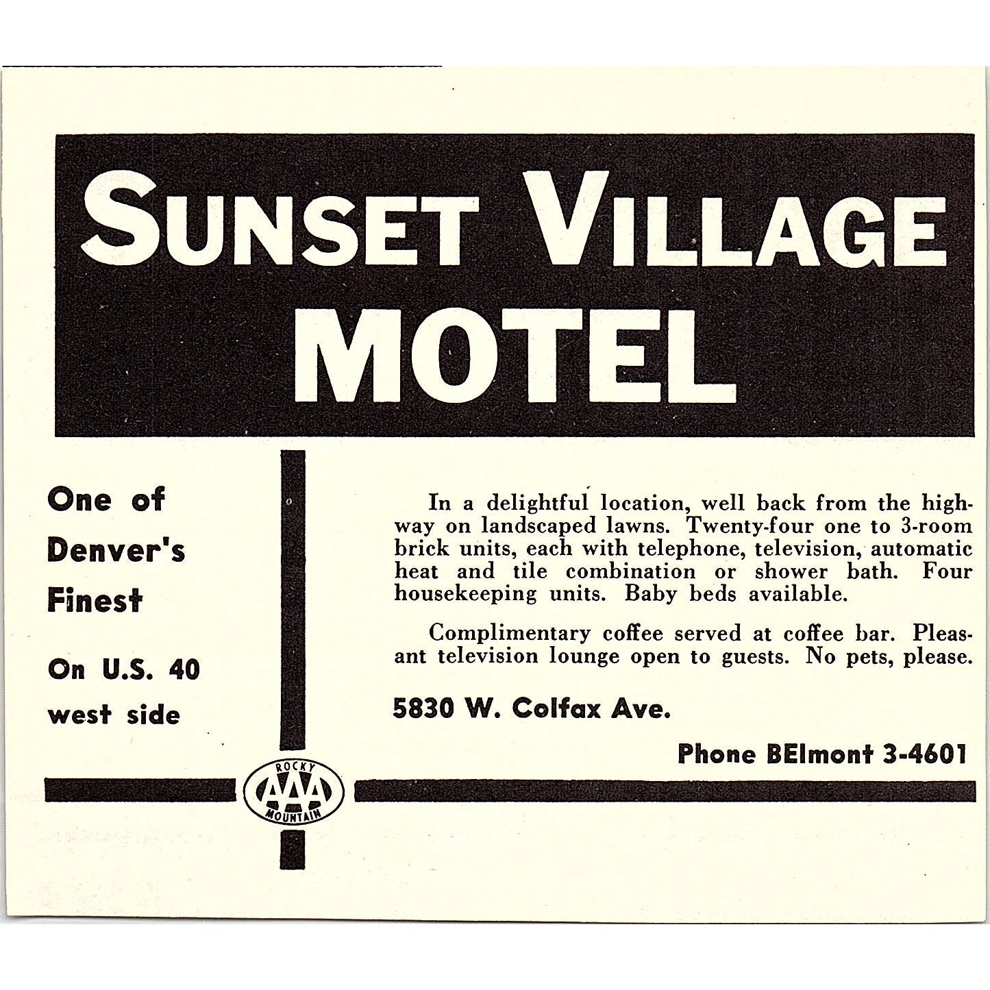 Park-O-Tel Cottages Hopkins, Sunset village Motel Denver CO 1958 Ad AG1-H3