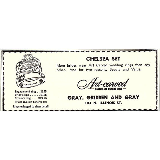 Gray, Gribben and Gray Wedding Jewelry Indianapolis IN 1947 Ad AF6-21