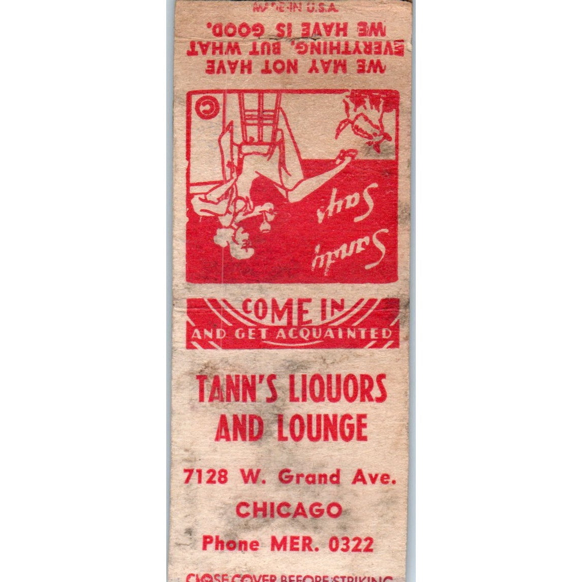 Tann's Liquors & Lounge Chicago Pinup Vintage Matchbook Cover SD2-Y4