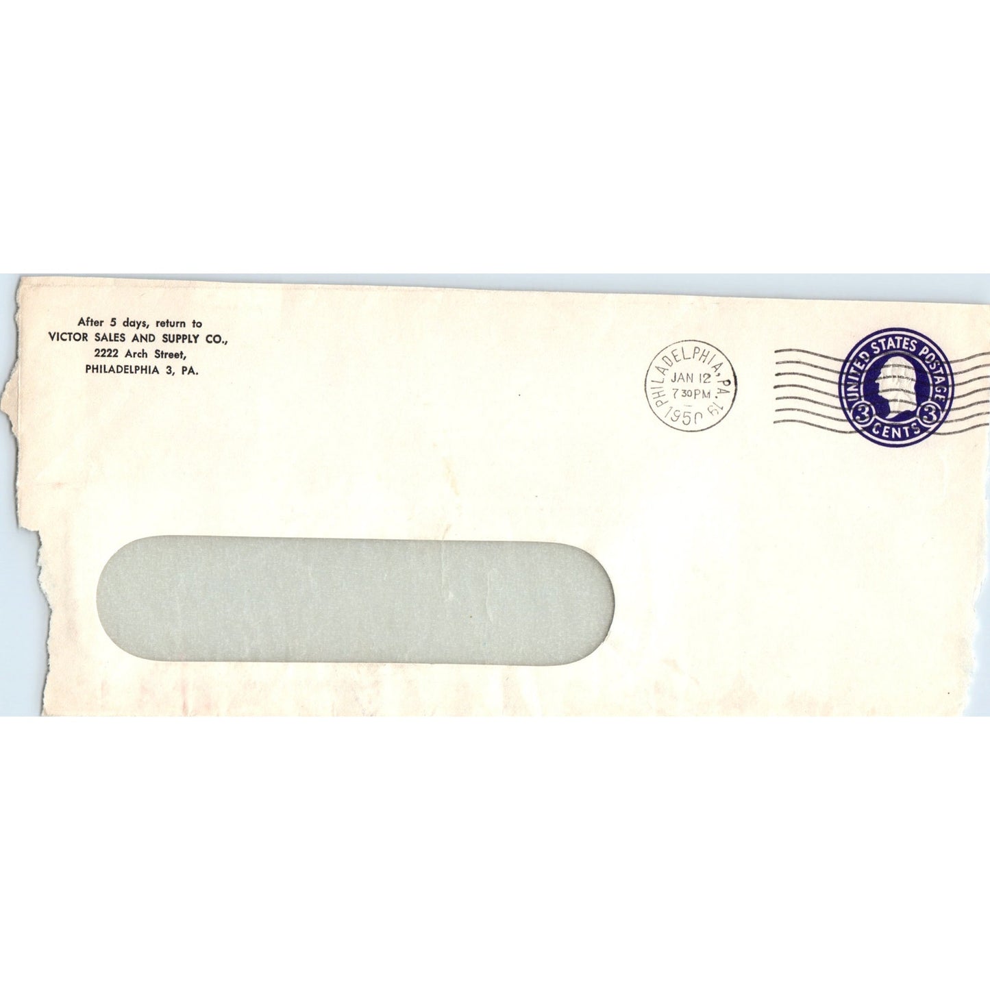 1950 Victor Sales and Supply Co Philadelphia PA Postal Cover Envelope TH9-L2