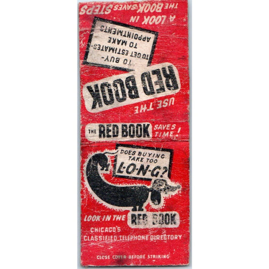 Chicago Red Book Directory Dachshund Dog Vintage Matchbook Cover SD4-Y14