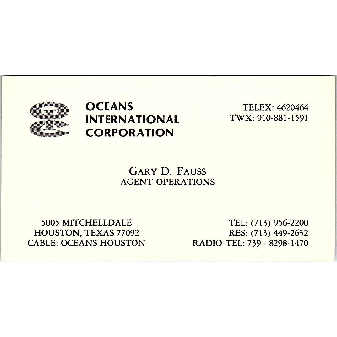 Gary D Fauss Agent Operations Oceans International Vintage Business Card SC9-B3