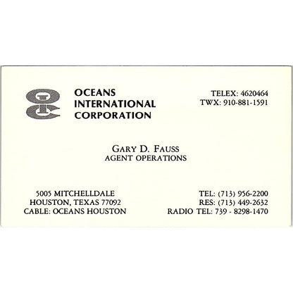Gary D Fauss Agent Operations Oceans International Vintage Business Card SC9-B3