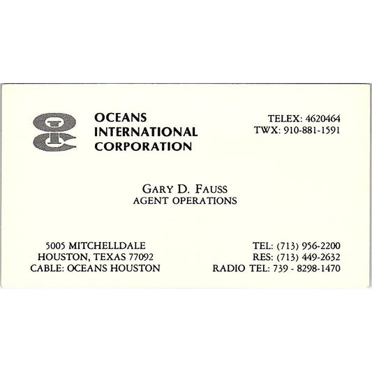 Gary D Fauss Agent Operations Oceans International Vintage Business Card SC9-B3