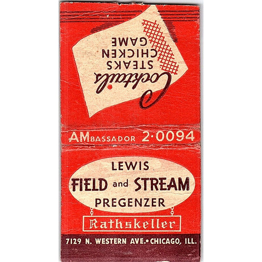 Lewis Field and Stream Pregenzer Rathskeller Chicago Vtg Matchbook Cover SF3-Y4