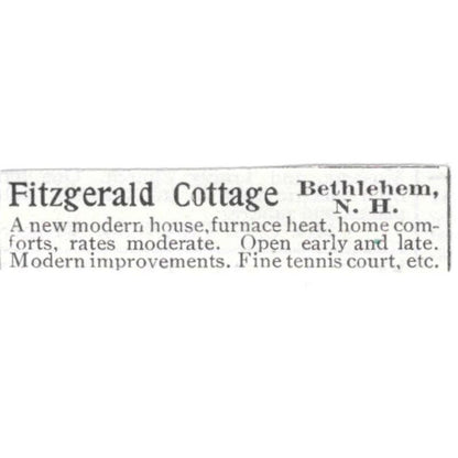Fitzgerald Cottage Bethlehem NH c1918 Original Advertisement AE5-SV2