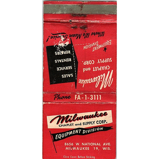 Milwaukee Chaplet and Supply Corp Vintage Matchbook Cover ML1-8