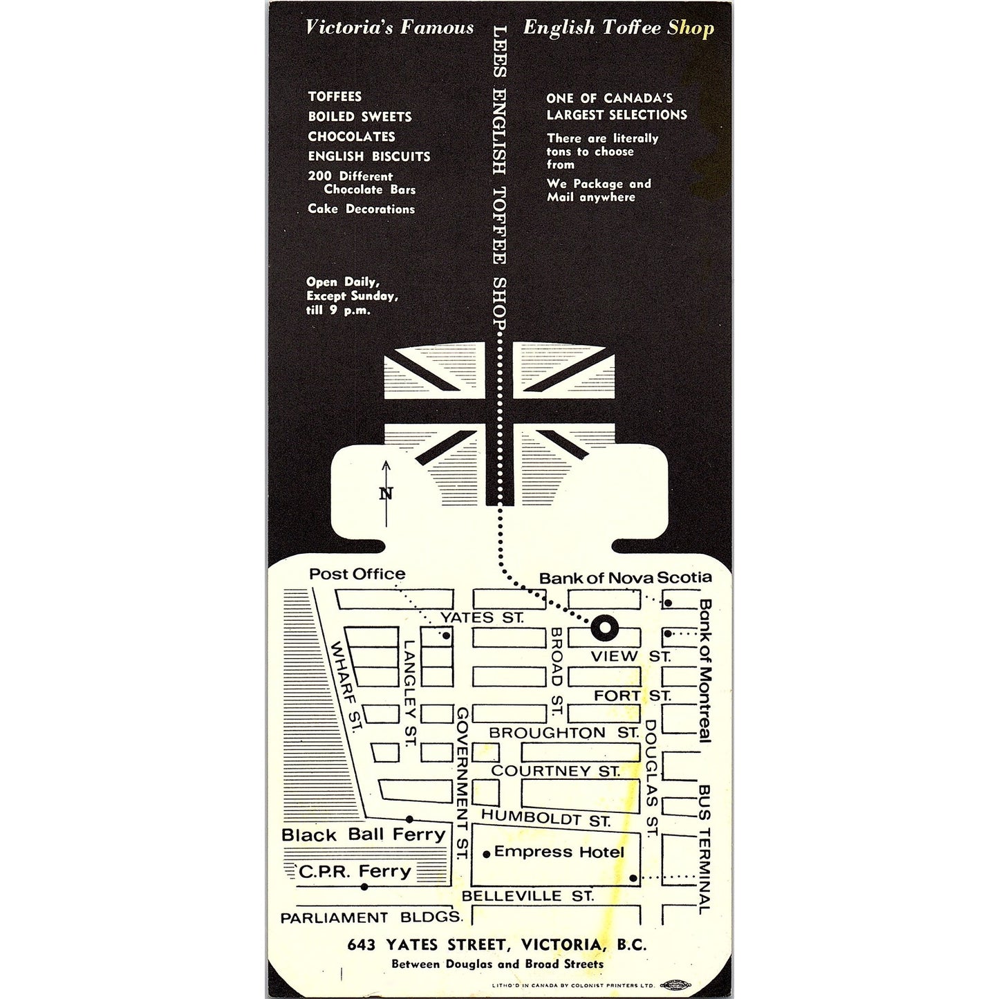 Lees English Toffee Shop Victoria BC Canada 1960s Travel Leaflet TH2-TB4
